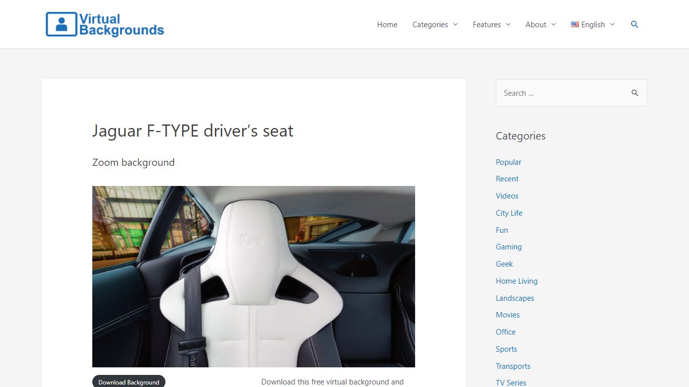 Jaguar F-TYPE driver's seat - Virtual Backgrounds